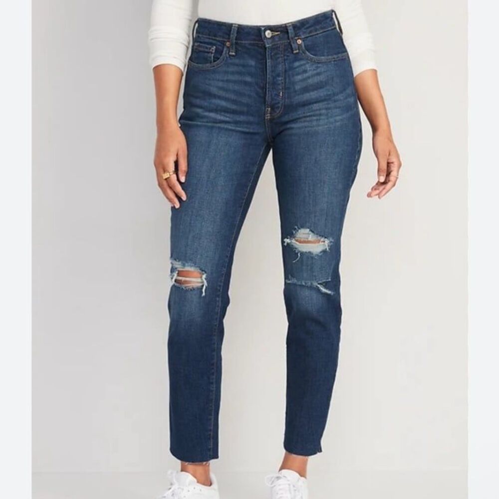 Old Navy High Waisted Button Fly OG Straight Ripped Cut Off Jeans Raw Hem 6